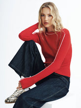 Contrast Trim Wool-Blend Ribbed Knit Sweater